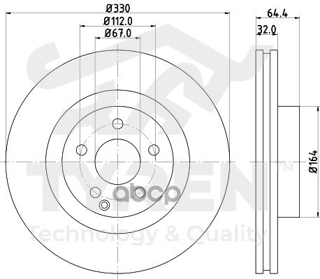 Диск тормозной передний TYREN арт. TYR1015141