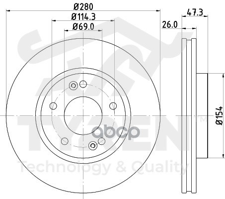 Диск тормозной передний TYREN арт. TYR1015651