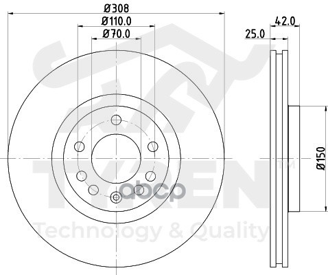 Диск тормозной передний TYREN арт. TYR1016761