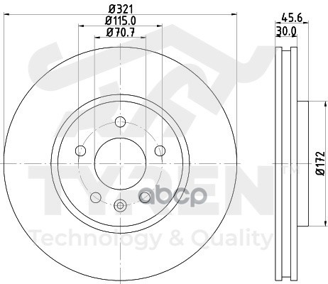 Диск тормозной передний TYREN арт. TYR1016921