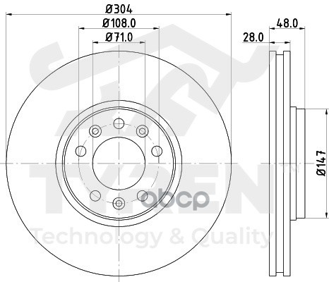Диск тормозной передний TYREN арт. TYR1017141