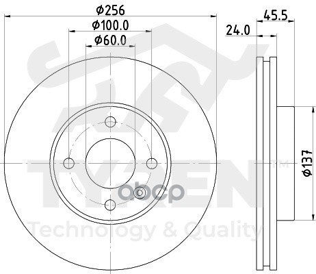 Диск тормозной передний TYREN арт. TYR1020591