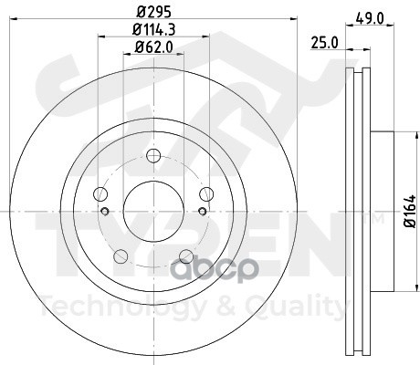 Диск тормозной передний TYREN арт. TYR1020831