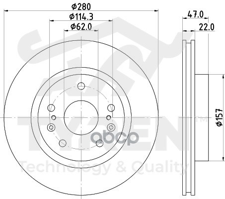 Диск тормозной передний TYREN арт. TYR1020961