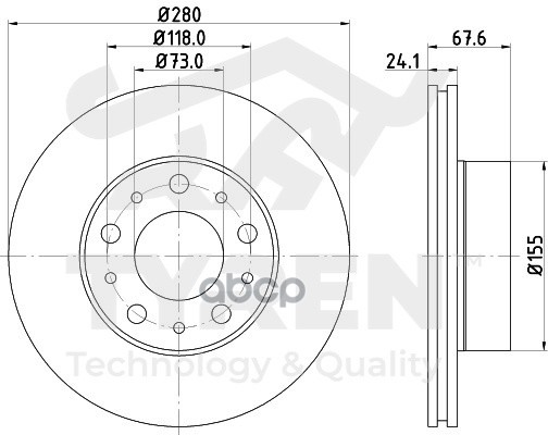 Диск тормозной передний TYREN арт. TYR1021741