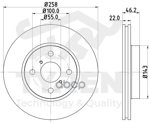 Диск тормозной передний TYREN арт. TYR1022441