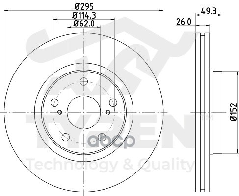 Диск тормозной передний TYREN арт. TYR1022481