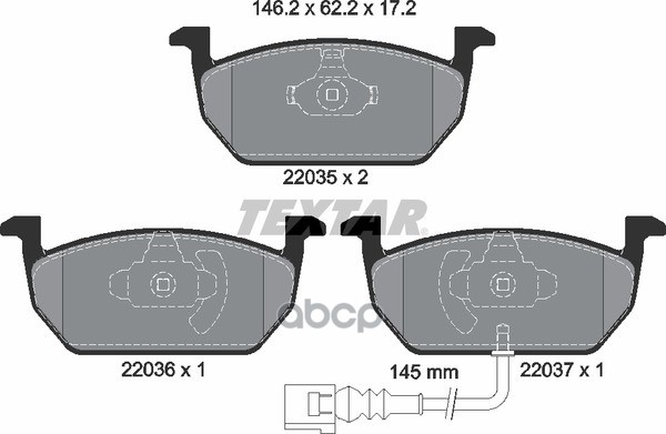 Колодки передние с противошумной пластиной Q+ VAG A3/Leon/Octavia III/Golf VII/Bora/Polo 12-> TEXTAR 2203501 Textar арт. 2203501