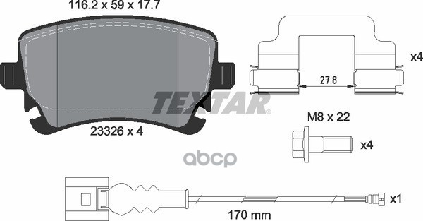 Колодки задние с противошумной пластиной Q+ VW T5 03-> TEXTAR 2332602 Textar арт. 2332602