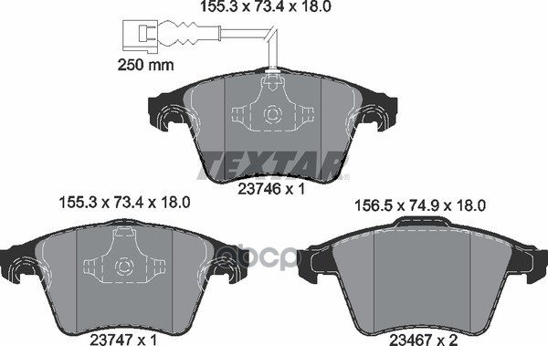 Колодки передние с противошумной пластиной Q+ VW T5/Multivan all 03-> /для 17" диска TEXTAR 2374601 Textar арт. 2374601