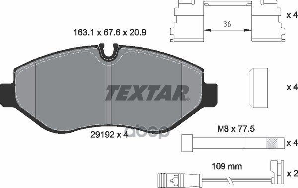 Колодки передние с противошумной пластиной Q+ MB W639/3/5T-Sprinter/VW Crafter 30-50/Type Brembo TEXTAR 2919202 Textar арт. 2...