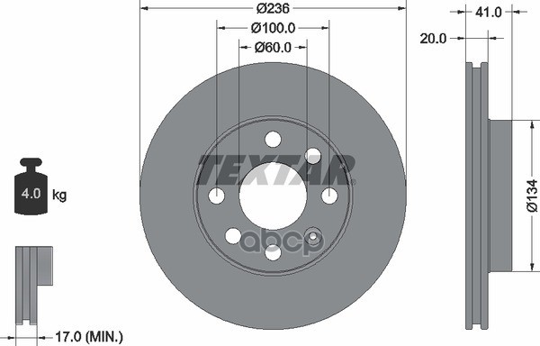 Диск тормозной передний с покрытием PRO BEDFORD/CHEVROLET/DAEWOO/FSO/HOLDEN/OPEL/VAUXHALL/ TEXTAR 92029603 Textar арт. 92029603