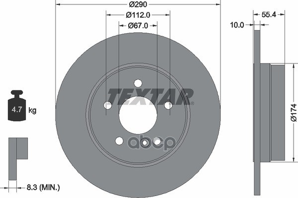 Диск тормозной задний MB W210 95-02 /D=290mm TEXTAR 92072703 Textar арт. 92072703