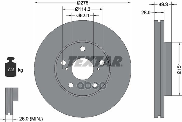 Диск тормозной передний с покрытием PRO HOLDEN/LEXUS/TOYOTA TEXTAR 92077703 Textar арт. 92077703
