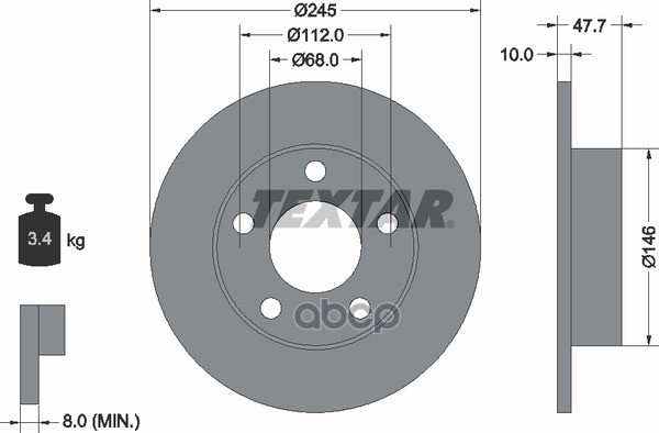 Диск Тормозной Pro A4 (8D2  B5) A4 Avant (8D5  B5) A4 Stufenheck (8D2  B5) A4 Saloon (8D2  B5) Passa Textar арт. 92088503