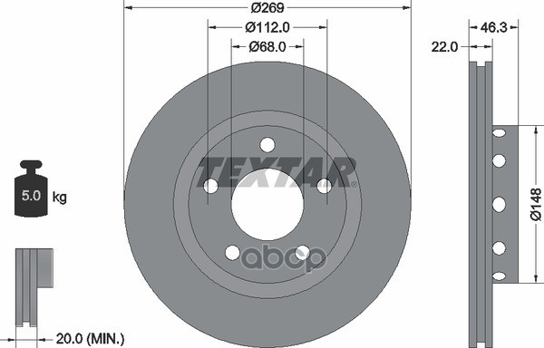 Диск Тормозной Audi: A6 97-05, A6 Avant 97-05, A8 94-02 Textar арт. 92098400