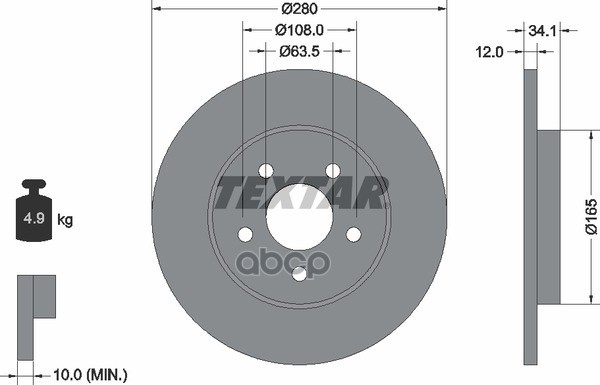 Диск тормозной задний с покрытием PRO FORD/FORD (CHANGAN)/FORD AUSTRALIA/JAGUAR TEXTAR 92109703 Textar арт. 92109703