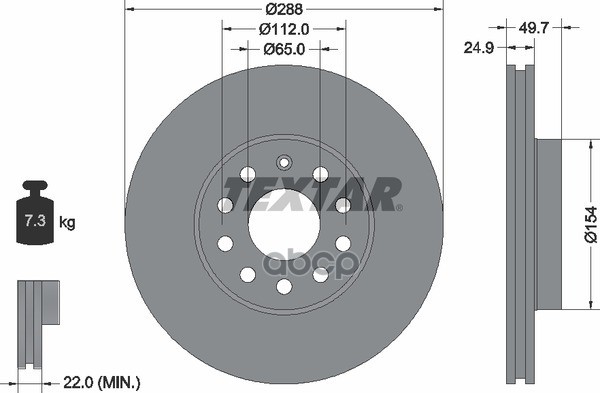 Диск тормозной передний с покрытием PRO+ VAG AUDI/SEAT/SKODA/VW 03-> TEXTAR 92120805 Textar арт. 92120805