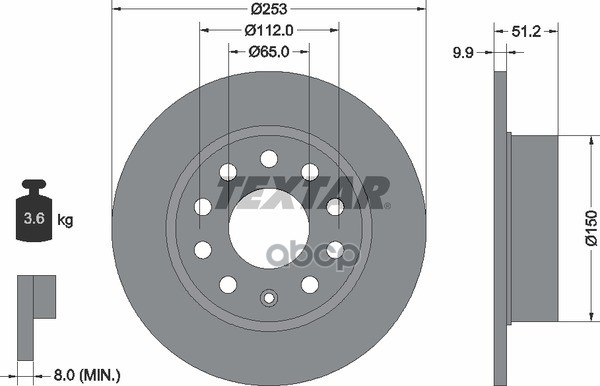 Диск тормозной задний с покрытием PRO AUDI/SEAT/SKODA/VOLKSWAGEN TEXTAR 92120903 Textar арт. 92120903