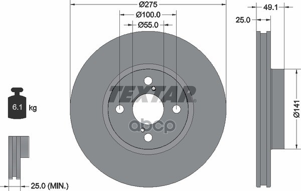 Диск Тормозной С Покрытием Pro | Перед Прав/Лев | Textar арт. 92126003