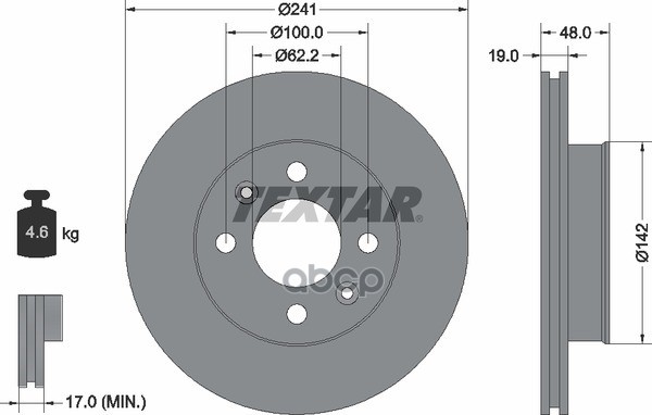 Диск тормозной передний с покрытием PRO HYUNDAI Getz 01-10 13" (без ABS) TEXTAR 92134103 Textar арт. 92134103