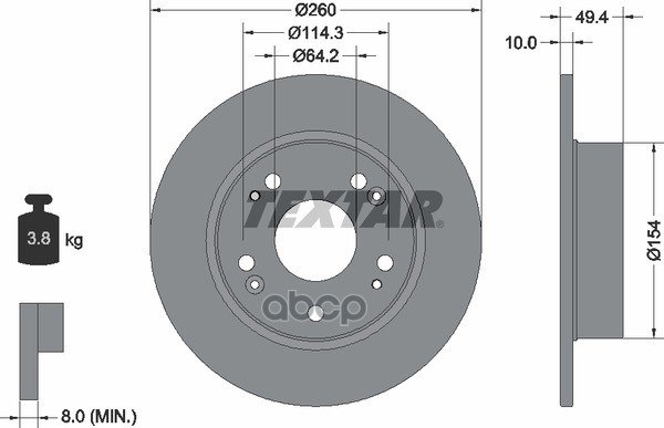 Диск тормозной задний с покрытием PRO HONDA TEXTAR 92144603 Textar арт. 92144603