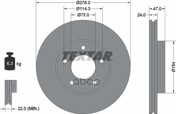 Диск тормозной передний с покрытием PRO FORD/FORD AUSTRALIA/FORD USA/MAZDA/MERCURY TEXTAR 92146503 Textar арт. 92146503