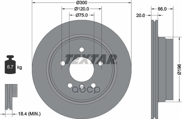 Диск тормозной задний с покрытием PRO BMW/BMW (BRILLIANCE)/CHEVROLET (SGM)/CHEVROLET (SGMW)/HONDA (GAC) TEXTAR 92154903 Texta...