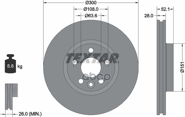 Диск тормозной передний FORD/LAND ROVER/VOLVO all 06-> /Vent D=300mm TEXTAR 92159205 Textar арт. 92159205
