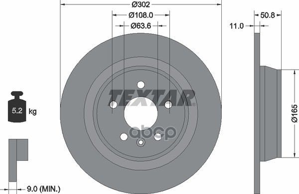 Диск тормозной задний с покрытием PRO FORD/FORD (CHANGAN)/FORD AUSTRALIA/LAND ROVER TEXTAR 92159303 Textar арт. 92159303