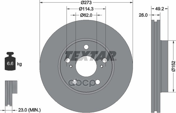 Диск тормозной передний с покрытием PRO TOYOTA TEXTAR 92163703 Textar арт. 92163703