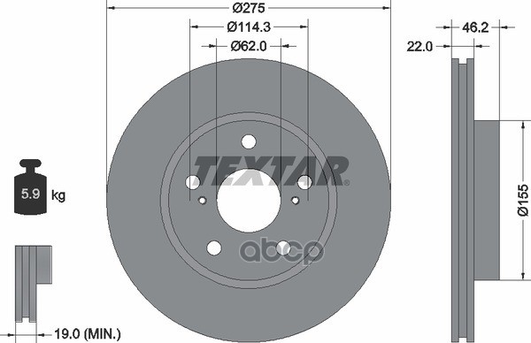 Диск тормозной передний с покрытием PRO TOYOTA Corolla TEXTAR 92163803 Textar арт. 92163803
