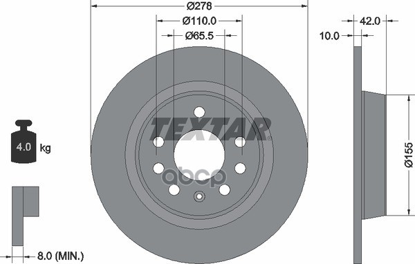 Диск тормозной задний с покрытием PRO HSV/OPEL/VAUXHALL TEXTAR 92167603 Textar арт. 92167603