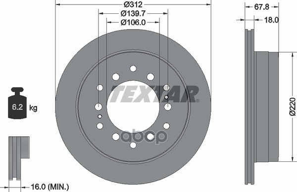Диск тормозной задний с покрытием PRO LEXUS/TOYOTA/TOYOTA (FAW) TEXTAR 92170103 Textar арт. 92170103