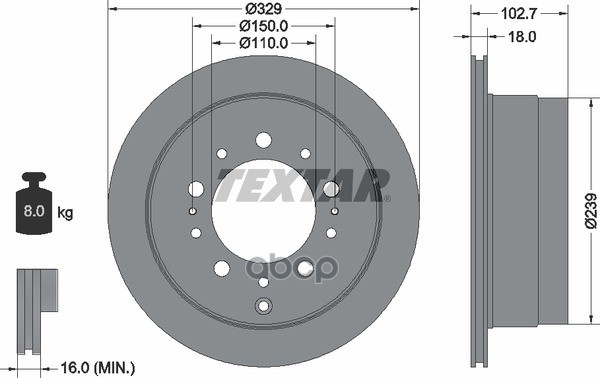 Диск тормозной задний с покрытием PRO LEXUS/TOYOTA/TOYOTA (FAW) TEXTAR 92172803 Textar арт. 92172803