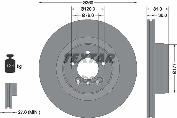 Диск тормозной передний с покрытием PRO LAND ROVER TEXTAR 92178403 Textar арт. 92178403