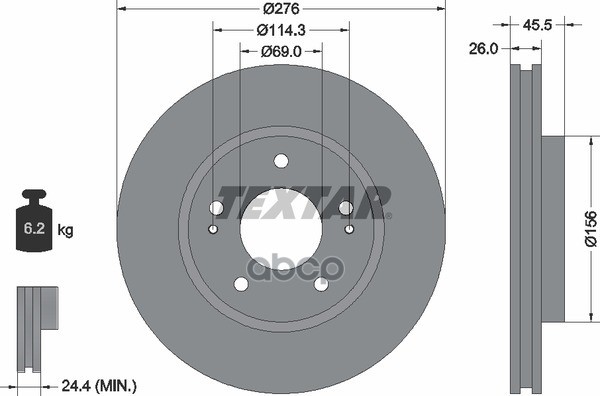 Диск тормозной передний с покрытием PRO MITSUBISHI TEXTAR 92198203 Textar арт. 92198203