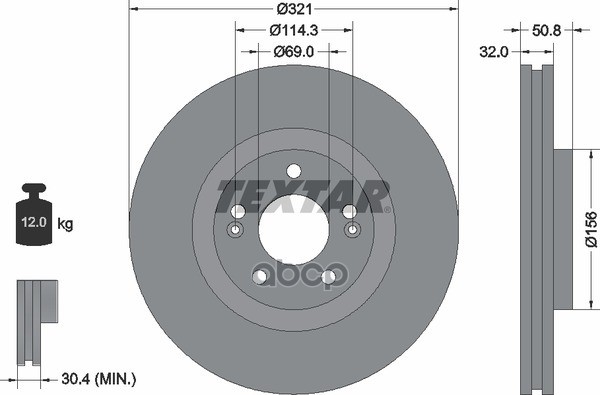 Диск тормозной передний HYUNDAI iX55 08-> TEXTAR 92221700 Textar арт. 92221700