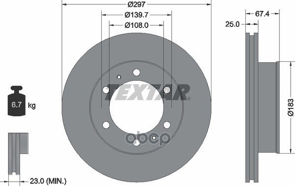 Диск тормозной передний TOYOTA Fortuner/HiLux 2011-> /Vent D=297mm TEXTAR 92222600 Textar арт. 92222600