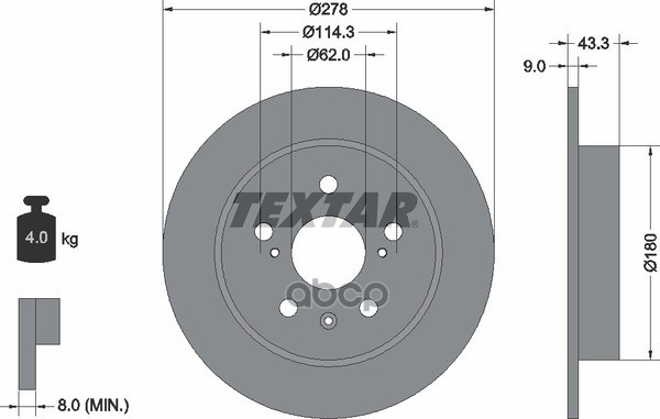 Диск Тормозной Suzuki Sx4 (Ey, Gy),Sx4 Stufenheck (Gy),Sx4 Saloon (Gy) С Покрытием Pro Textar арт. 92225303