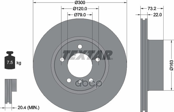 Диск тормозной передний с покрытием PRO+ BMW 1-F20/F21 / 3-F30/F31/F34/F80 / 4-F32/F33/F36 TEXTAR 92238505 Textar арт. 92238505