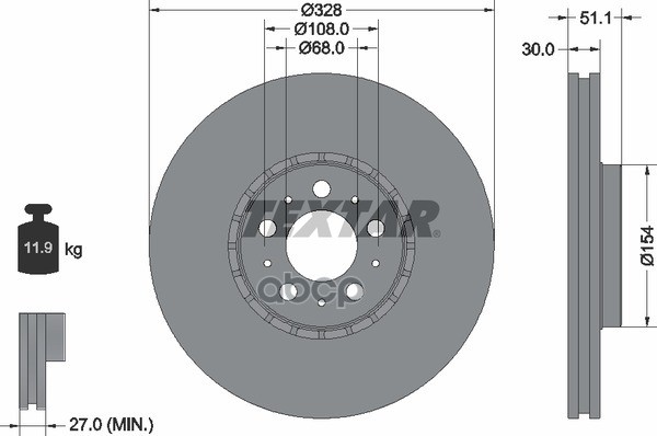 Диск тормозной передний VOLVO XC90 02-> /Vent D=328mm TEXTAR 92284105 Textar арт. 92284105