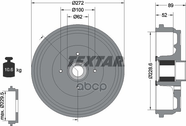 Барабан Тормозной Captur (J5_  H5_)  Kangoo / Grand Kangoo (Kw0/1_)  Kangoo Be Bop (Kw0/1_)  Kaptur Textar арт. 94038900
