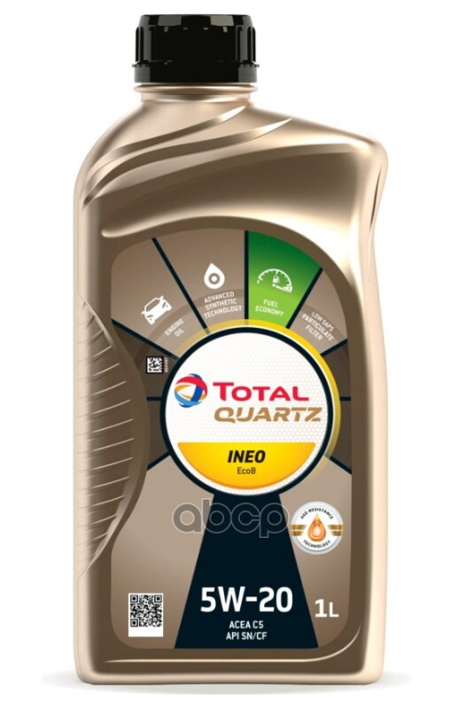 TotalEnergies Масло Моторное Синтетическое 1 Л. Total Quartz Ineo Ecob 5W-20, Api Sn, Cf, Wss-M2c948-B, Stjlr.03.5004