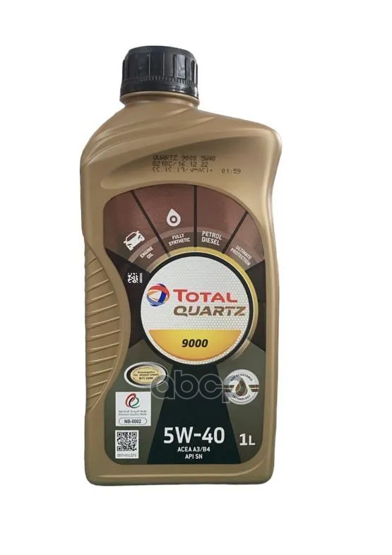 Масло моторное синтетическое Quartz 9000 5W-40 API SN/CF, ACEA A3/B4 1л 216414 TotalEnergies арт. 216414