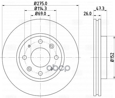 Диск торм. Kia Cerato (04-),Spectra (04-) перед. d275 DF 073309 Trialli арт. DF073309