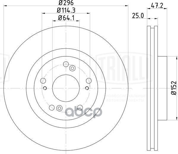 Диск торм. для а/м Honda Accord (08-) перед. d=296 (DF 105118) Trialli арт. df-105118