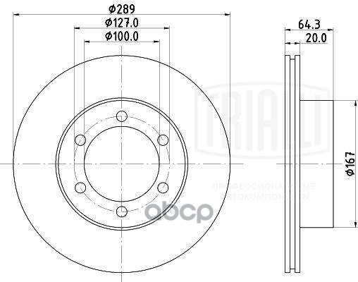 Диск торм. для а/м Great Wall Safe (02-)/Toyota 4Runner (84-)/Hilux (88-) перед. d=289 (DF 117410) Trialli арт. df-117410