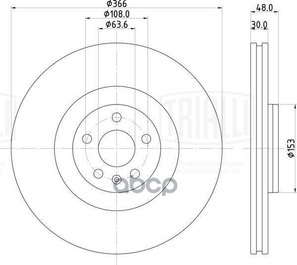 Диск торм. для а/м Volvo XC60 (17-)/S60 (19-)/V90 (16-) перед. d=366 (окраш.) (DF 190503) Trialli арт. df-190503