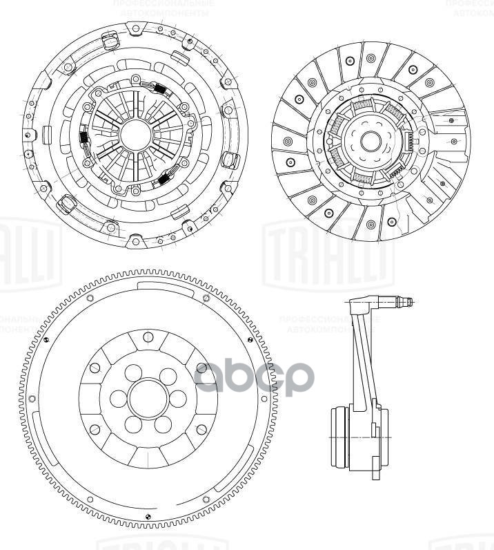 Сцепление в сборе VW Passat B6 (05-) 2.0TDI (с компен. износа) (с гидр. муфт и двухмасс. маховиком) Trialli арт. FR1817